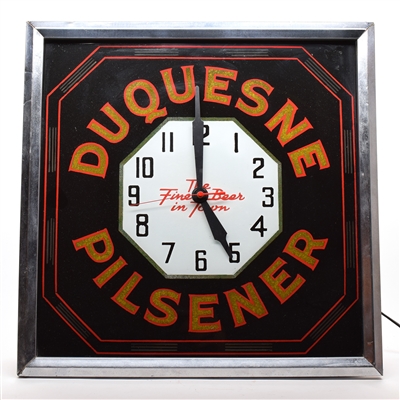 Duquesne Pilsener Reverse-Painted Glass Illuminated Clock FABULOUS RARE