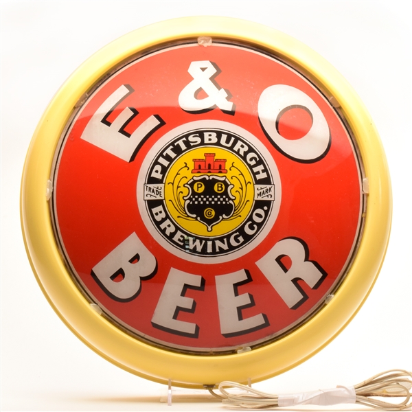 E and O Beer 1930s Reverse-Painted Illuminated Glass GLOBE Sign SCARCE