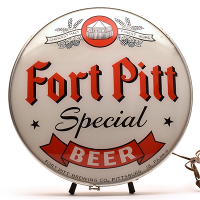 Fort Pitt Beer 1940s Reverse-Painted Illuminated Glass Sign