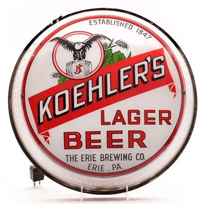 Koehlers Beer 1930s Milk Glass Illuminated Sign Phoenix Glass OUTSTANDING RARE