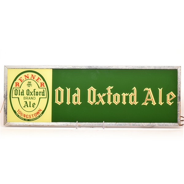 Renner Old Oxford Ale Reverse-Painted Glass Illuminated Sign RARE