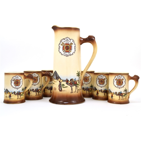 Leisy Brewing Set of 6 Pre-Prohibition Ceramic Mugs and Pitcher