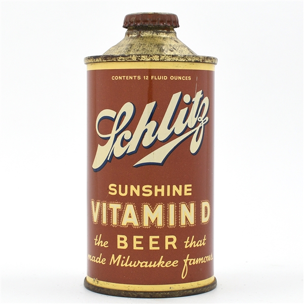 Schlitz Vitamin D Beer Cone Top NO ALCOHOL STATEMENT NEAR MINT 183-17