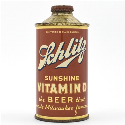 Schlitz Vitamin D Beer Cone Top NO ALCOHOL STATEMENT NEAR MINT 183-17