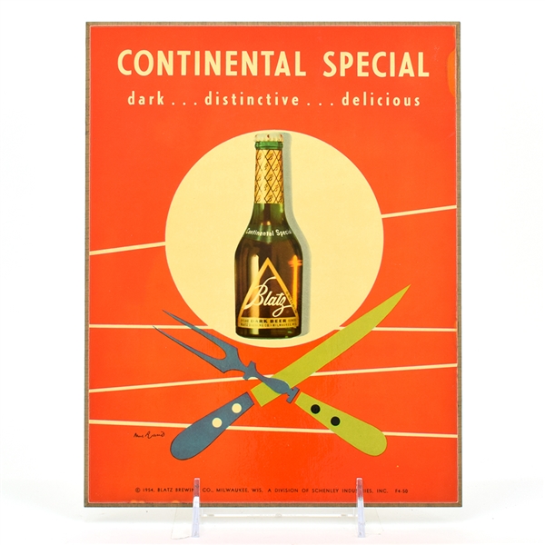 Blatz Continental Special 1950s Laminated Wood Sign