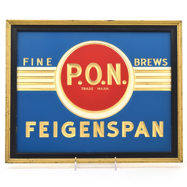 Feigenspan PON Brews 1930s Reverse-Painted Composite Sign MINTY