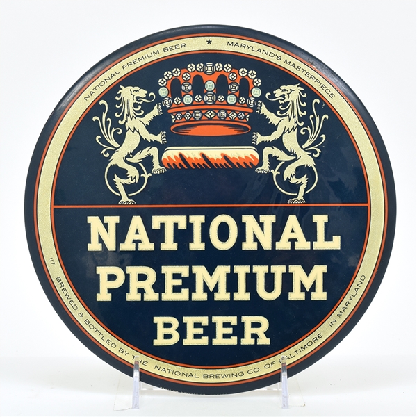 National Premium Beer 1940s Button Sign NEAR MINT