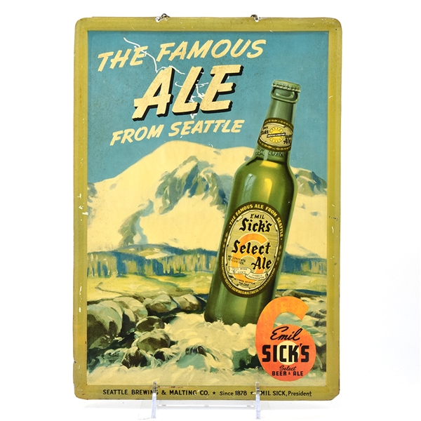 Sicks Select Ale 1930s Tin Sign Mountain Scene