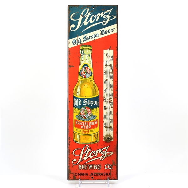 Storz Old Saxon Beer 1930s Tin-on-Wood Thermometer Sign RARE