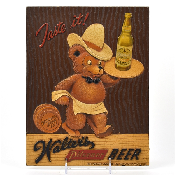 Walters Beer 1940s Pressed Composition Sign TEDDY BEAR