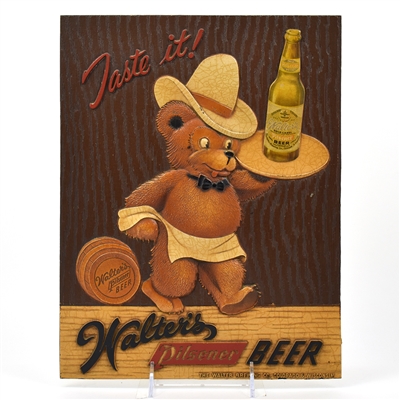 Walters Beer 1940s Pressed Composition Sign TEDDY BEAR