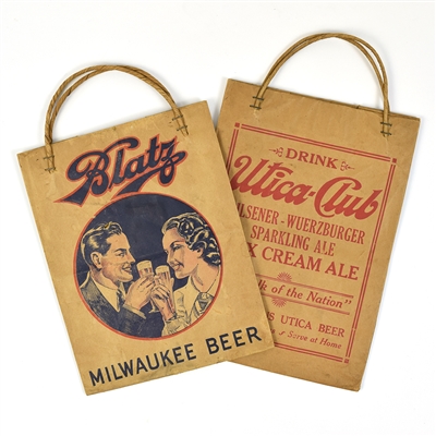 Blatz and Utica Club 1930s Beer Bags Lot of 2