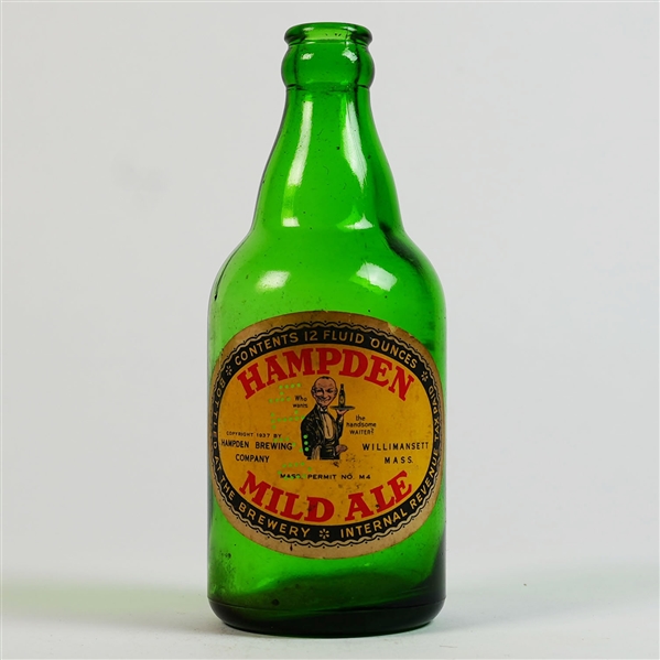 Hampden Mild Ale Willimansett Steinie Bottle HANDSOME WAITER