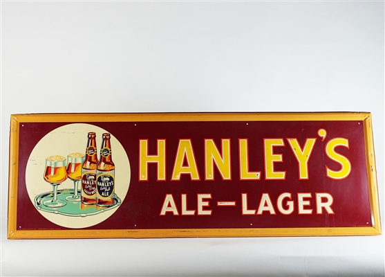 Hanleys Ale Lager Embossed Tin Sign TOUGH SWEET