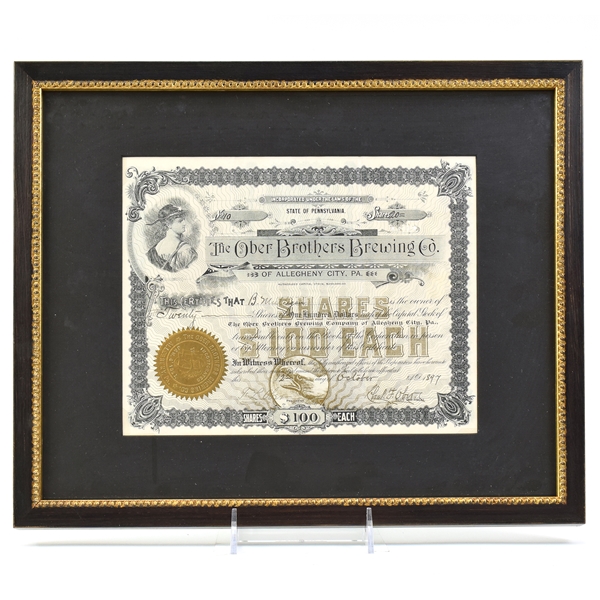 Ober Bros Brewing 1897 Stock Certificate