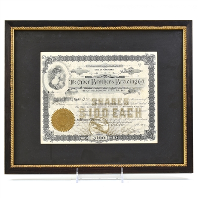 Ober Bros Brewing 1897 Stock Certificate