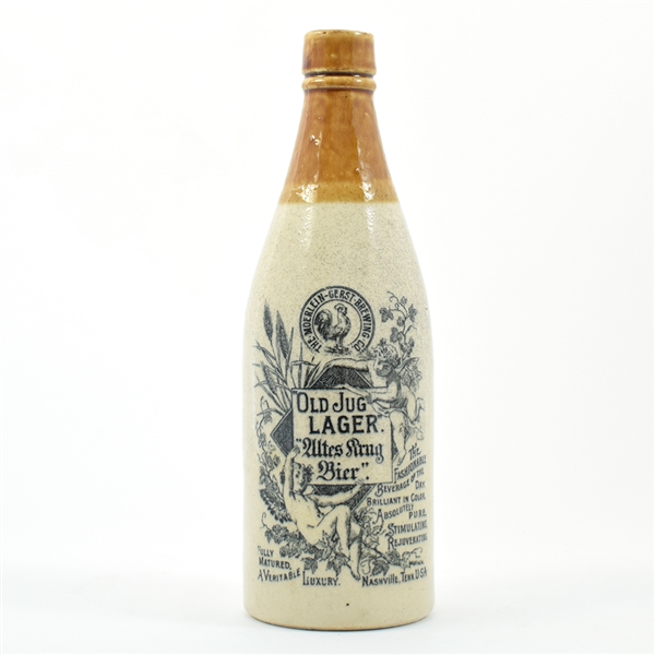 Old Jug Lager Beer Large Pre-Prohibition Glazed Stoneware Bottle MOERLEIN-GERST NASHVILLE