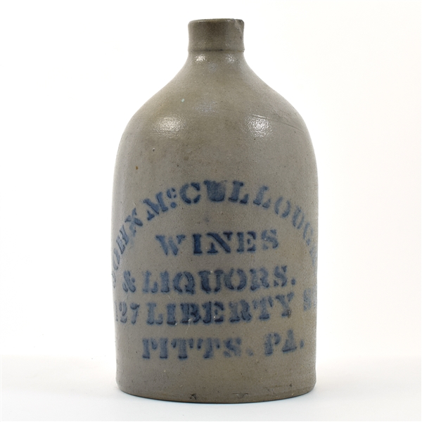 John McCullough Wines and Liquors Pre-Prohibition Glazed Stoneware Jug PITTSBURGH