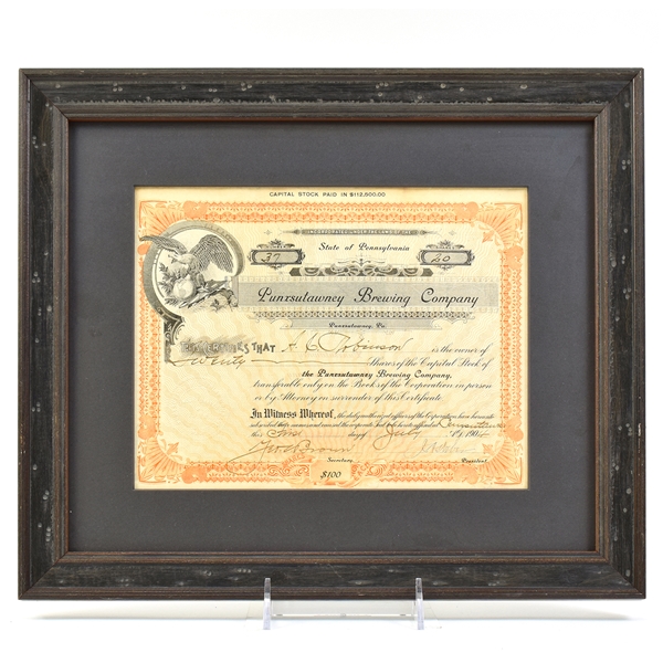 Punxsutawney Brewing Co 1904 Stock Certificates