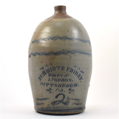 Schmidt and Friday Wines and Liquors Pre-Prohibition Glazed Stoneware Jug