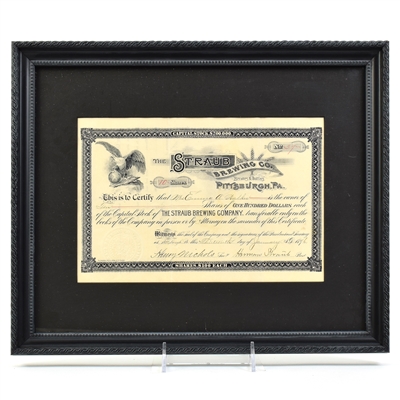 Straub Brewing Co 1896 Stock Certificate