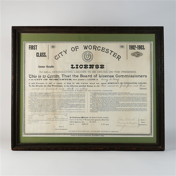 Henry Hovey City Of Worcester Liquor License