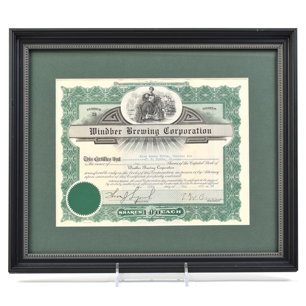 Windber Brewing Corp 1936 Stock Certificate