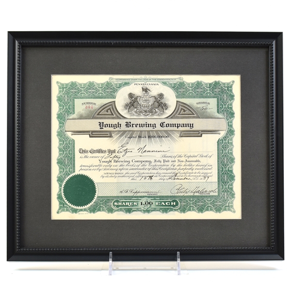 Yough Brewing Co 1937 Stock Certificate