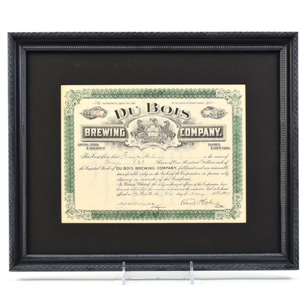 Du Bois Brewing Co 1908 Stock Certificate