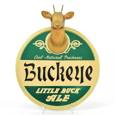 Buckeye Little Buck Ale 1950s Figural Pressed Board Sign SHARP