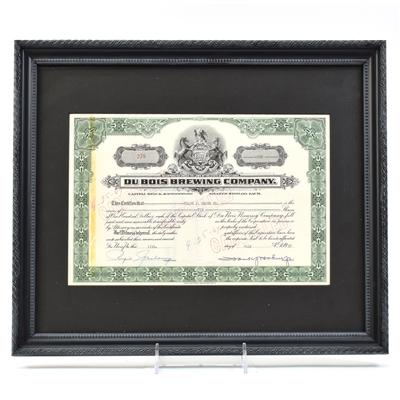 Du Bois Brewing Co 1957 Stock Certificate