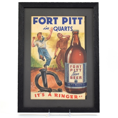 Fort Pitt Beer Artist Sign HORSESHOES STEINIE QUART BOTTLE Its a Ringer UNIQUE