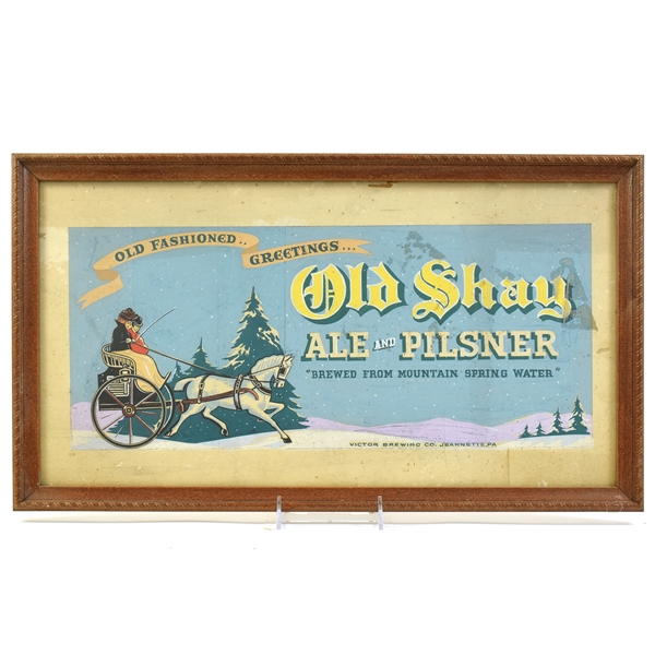 Old Shay Ale & Pilsner 1930s Illustrated Artist Concept Holiday Cardboard Sign UNIQUE