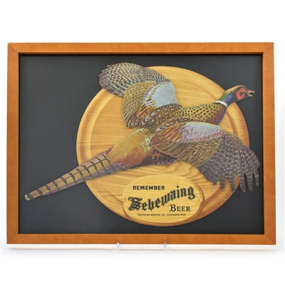 Sebewaing Beer 1940s Die Cut Cardboard Sign PHEASANT IN FLIGHT