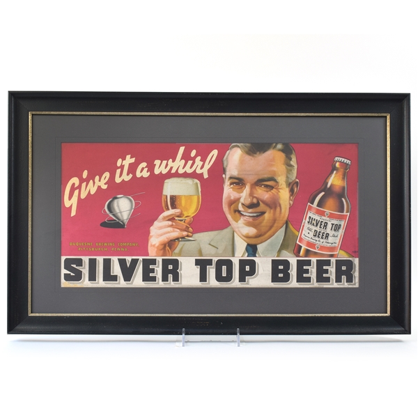 Silver Top Beer 1940s Give It a Whirl Steinie Bottle Trolley Sign