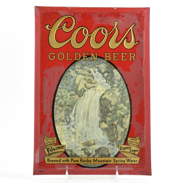 Coors Golden Beer 1930s Tin-Over-Cardboard Sign WATERFALL