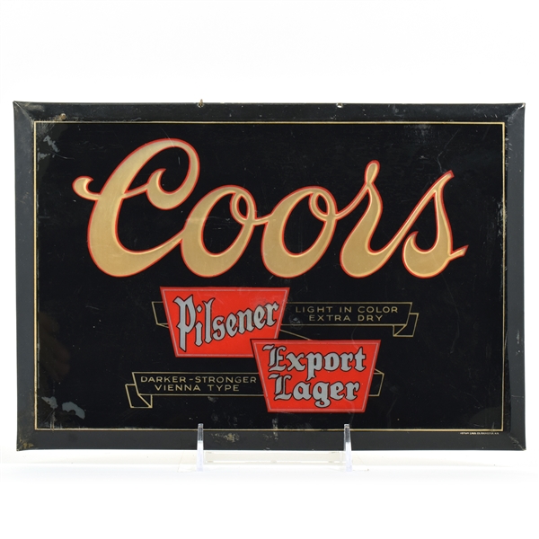 Coors Pilsener-Export 1930s Tin-Over-Cardboard Sign