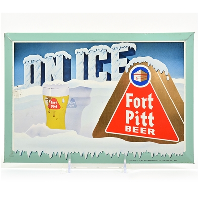 Fort Pitt Beer On Ice 1950s Tin-Over-Cardboard Sign NEAR MINT