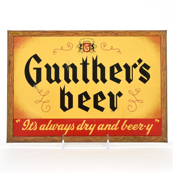 Gunthers Beer 1940s SPLIT R Tin-Over-Cardboard TOC Sign SHARP