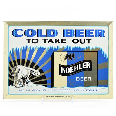 Koehler Beer To Take Out 1950s Tin-Over-Cardboard Sign TOP CONDITION