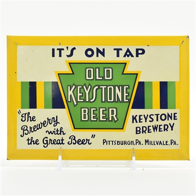 Old Keystone Beer 1930s Tin-Over-Cardboard Sign RARE