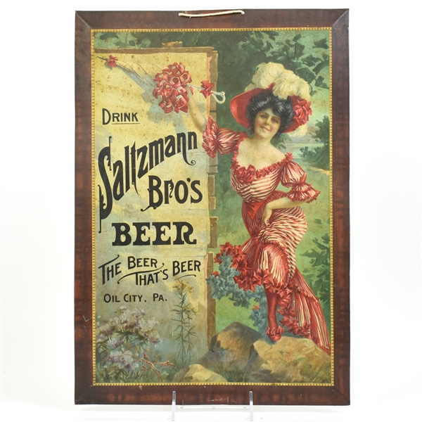 Saltzmann Bros Beer Pre-Prohibition Tin-Over-Cardboard Sign RARE