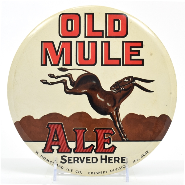 Old Mule Ale 1940s CRYSTALINE Button Sign RARE