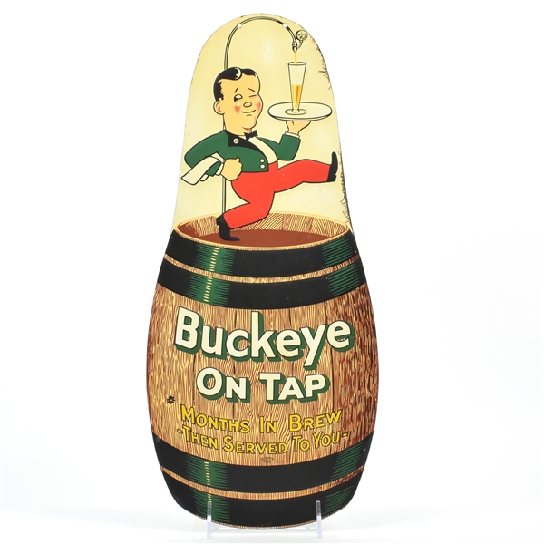 Buckeye On Tap 1930s Embossed Die Cut Tin Sign BUCKY NICE