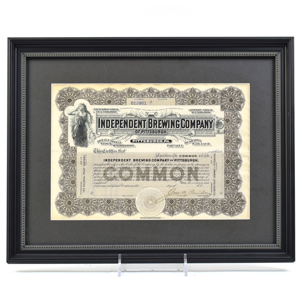 Independent Brewing Co Pre-Prohibition Stock Certificate