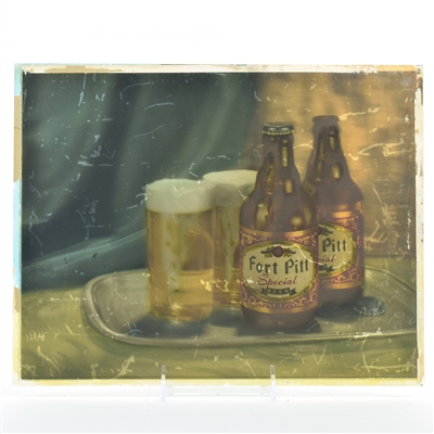 Fort Pitt 1940s Steinie Bottles Lenticular 3-D Sign Lens 2 Panes RARE