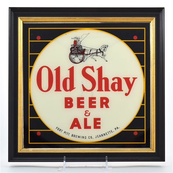 Old Shay Beer & Ale 1940s Reverse Painted Glass Sign SCARCE MINTY