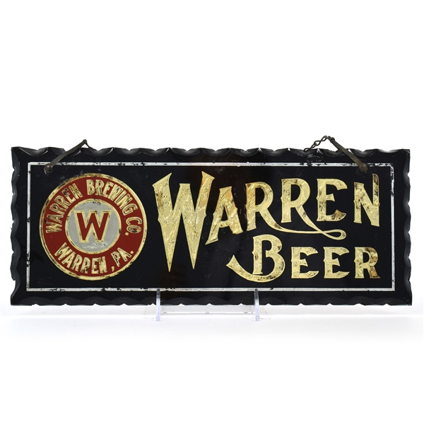 Warren Beer Pre-Prohibition Reverse-Painted Glass Sign SHARP RARE