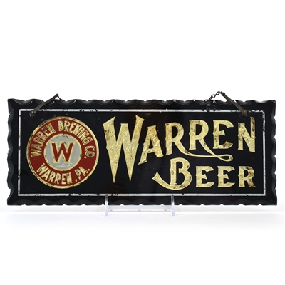 Warren Beer Pre-Prohibition Reverse-Painted Glass Sign SHARP RARE