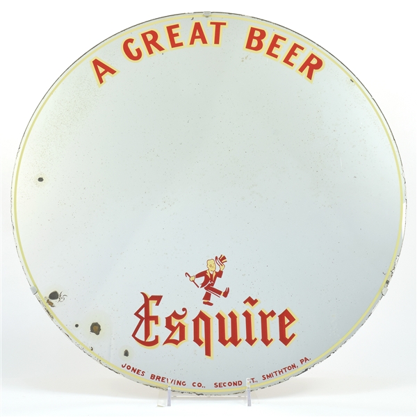 Esquire Beer 1930s Large Round Mirror Sign JONES BREWING RARE